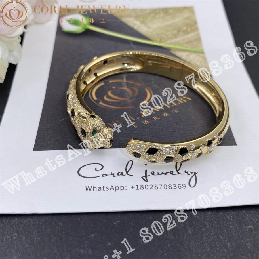 Cartier Panthere De Cartier Bracelet 18k Gold Diamond Onyx Emerald N6715417 Coral (8)