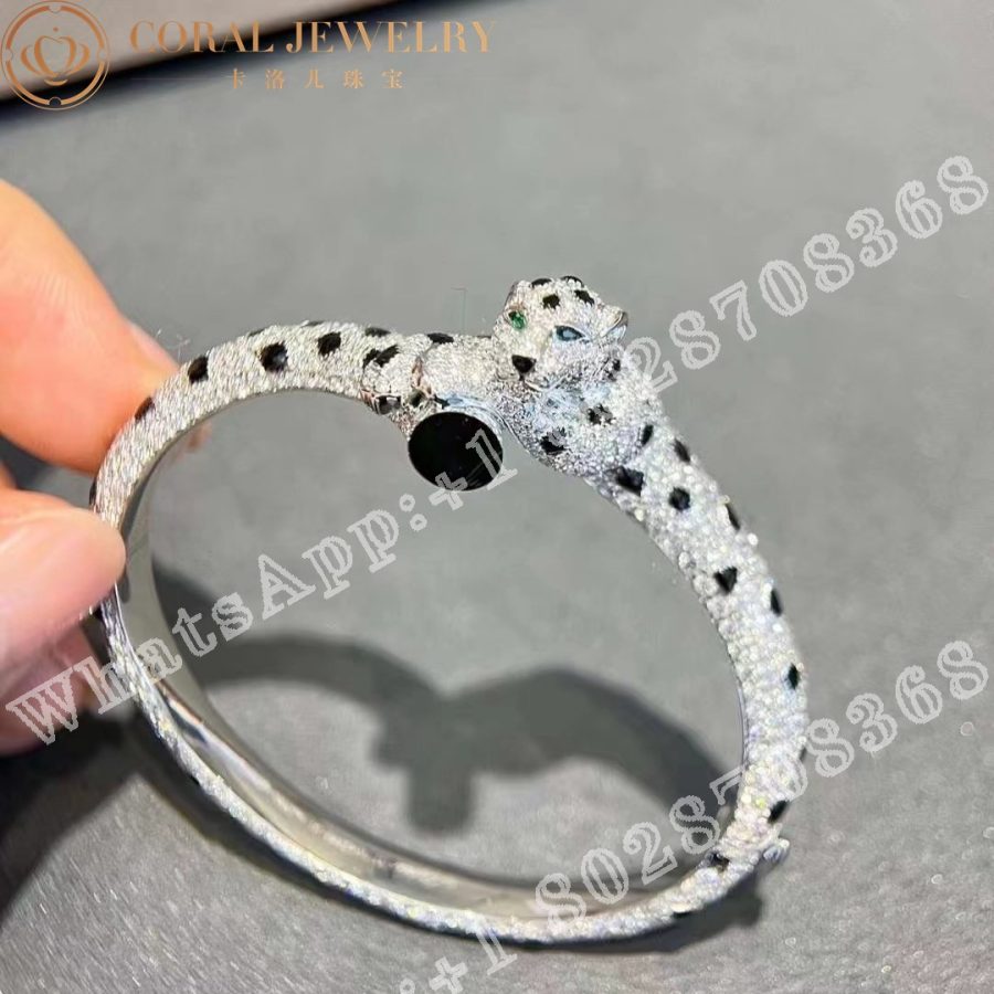 Cartier Panthere De Cartier Bracelet 18k White Gold Onyx Emeralds Diamonds H6001517 Coral (4)