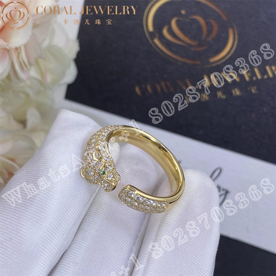 Cartier Panthere De Cartier Ring Yellow Gold Emeralds Diamonds Ref N4765500 Coral (1)