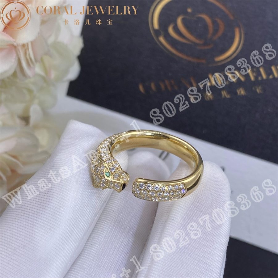 Cartier Panthere De Cartier Ring Yellow Gold Emeralds Diamonds Ref N4765500 Coral (2)