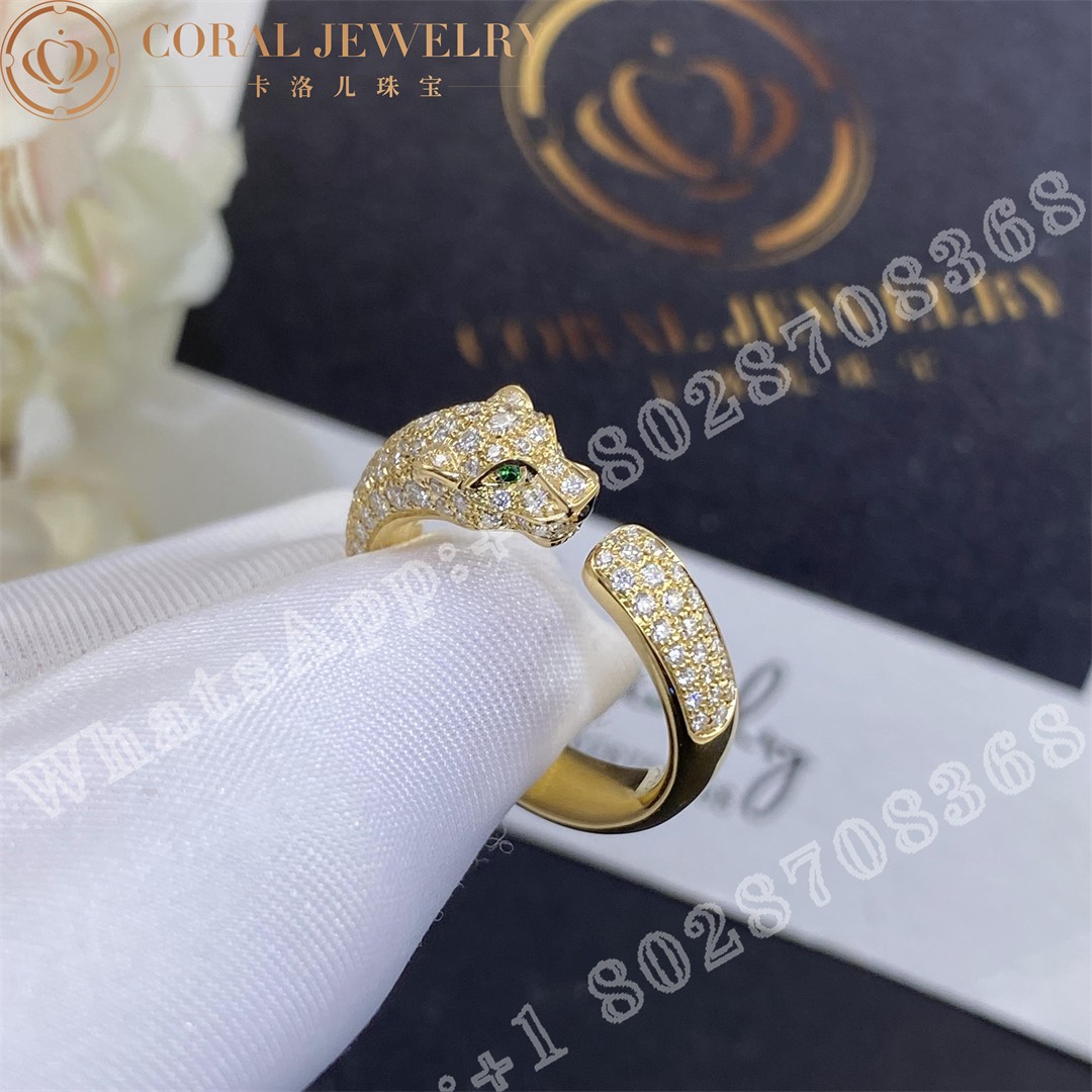 Cartier Panthere De Cartier Ring Yellow Gold Emeralds Diamonds Ref N4765500 Coral (3)