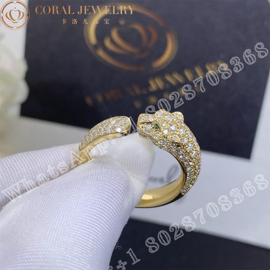 Cartier Panthere De Cartier Ring Yellow Gold Emeralds Diamonds Ref N4765500 Coral (4)