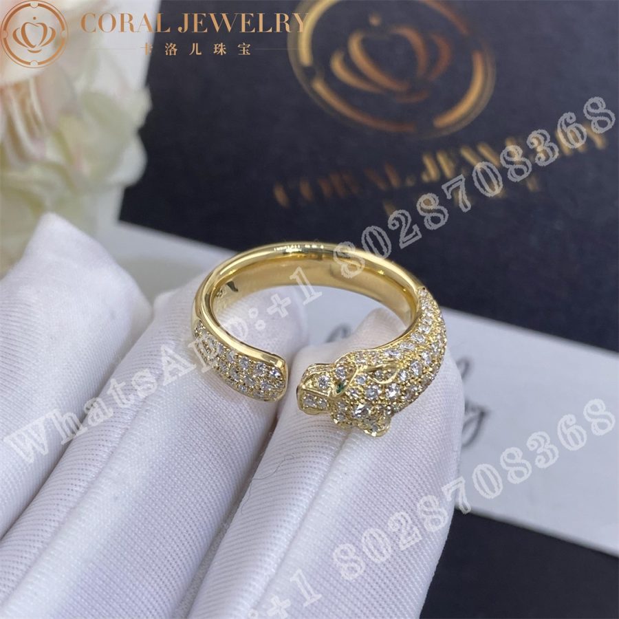 Cartier Panthere De Cartier Ring Yellow Gold Emeralds Diamonds Ref N4765500 Coral (5)