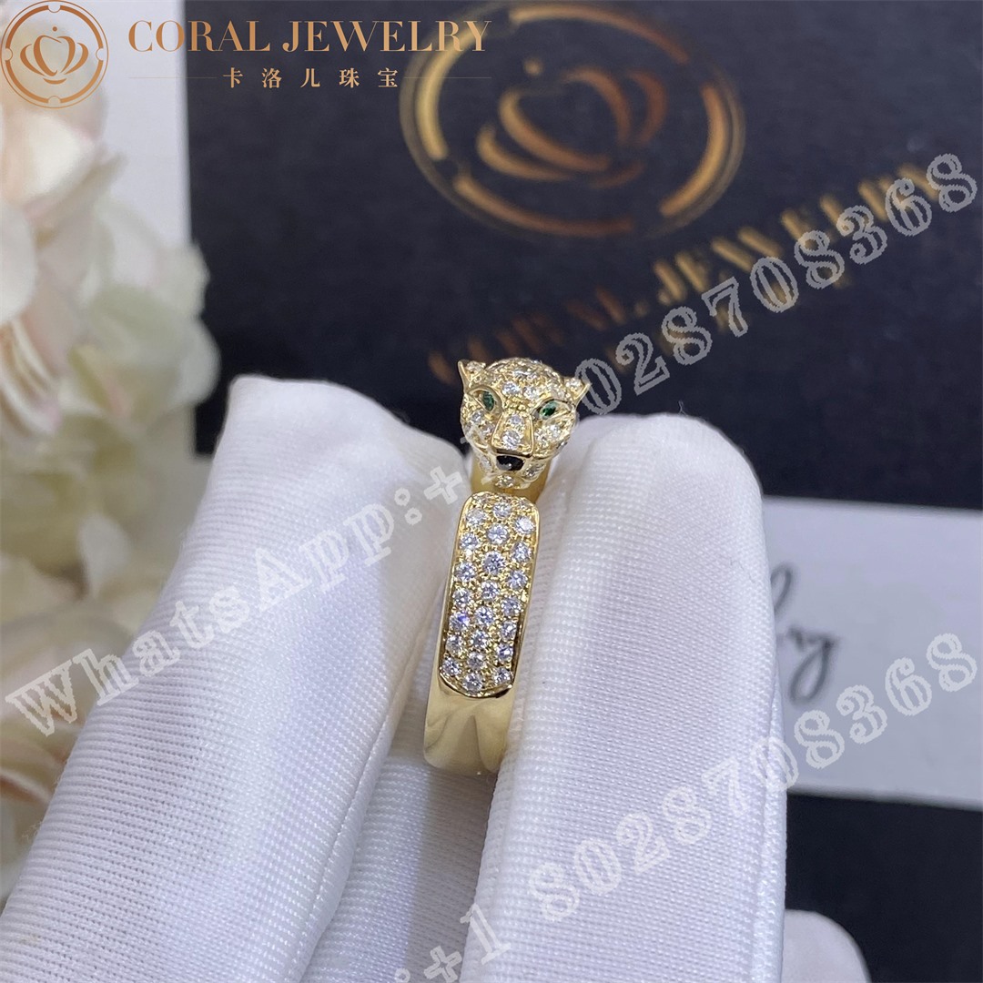 Cartier Panthere De Cartier Ring Yellow Gold Emeralds Diamonds Ref N4765500 Coral (6)