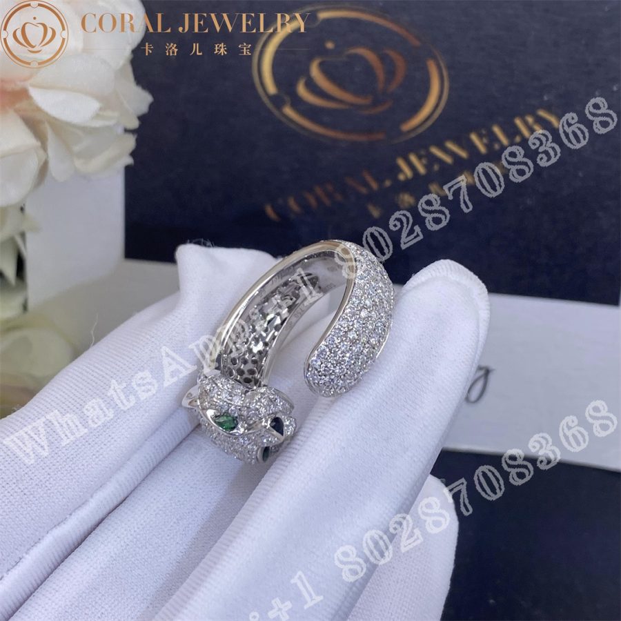 Cartier Panthere De Cartier Ring White Gold Diamonds Emeralds Onyx Ref N4225200 Coral (3)