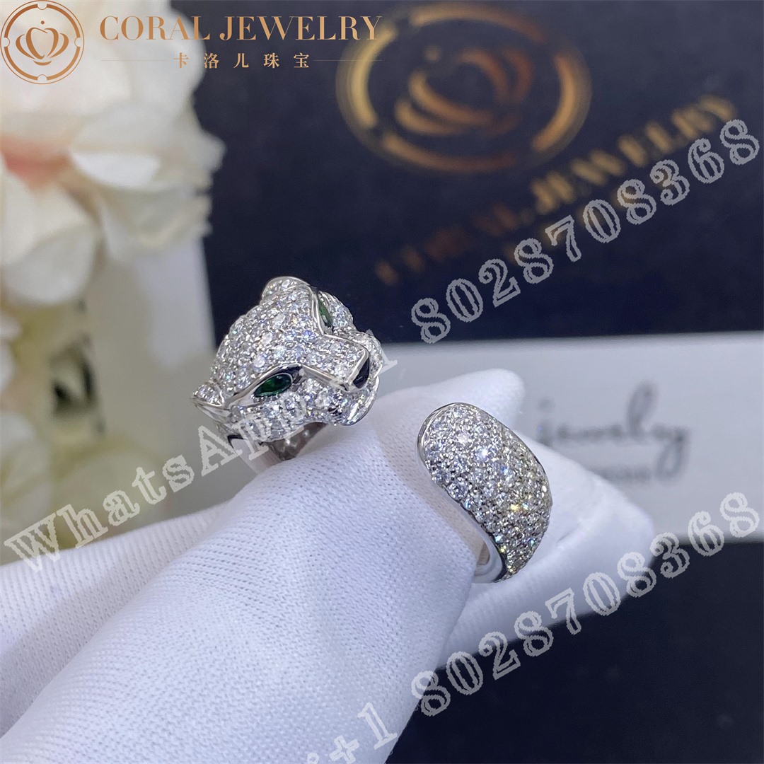 Cartier Panthere De Cartier Ring White Gold Diamonds Emeralds Onyx Ref N4225200 Coral (7)