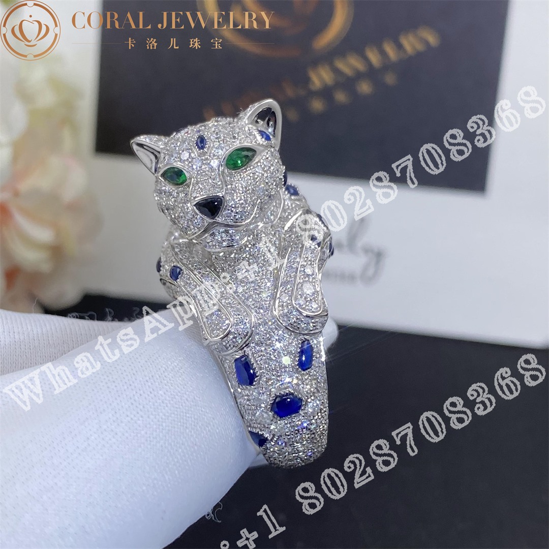 Cartier Panthere De Cartier Ring Platinum Sapphire Emerald Onyx Diamonds Ref H4078300 Coral (13)