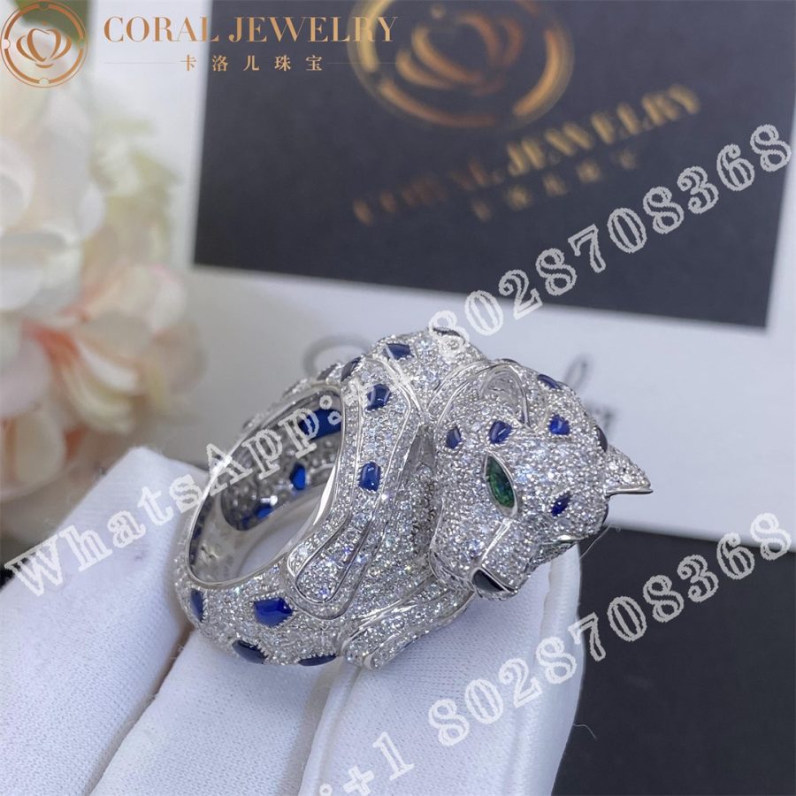 Cartier Panthere De Cartier Ring Platinum Sapphire Emerald Onyx Diamonds Ref H4078300 Coral (17)