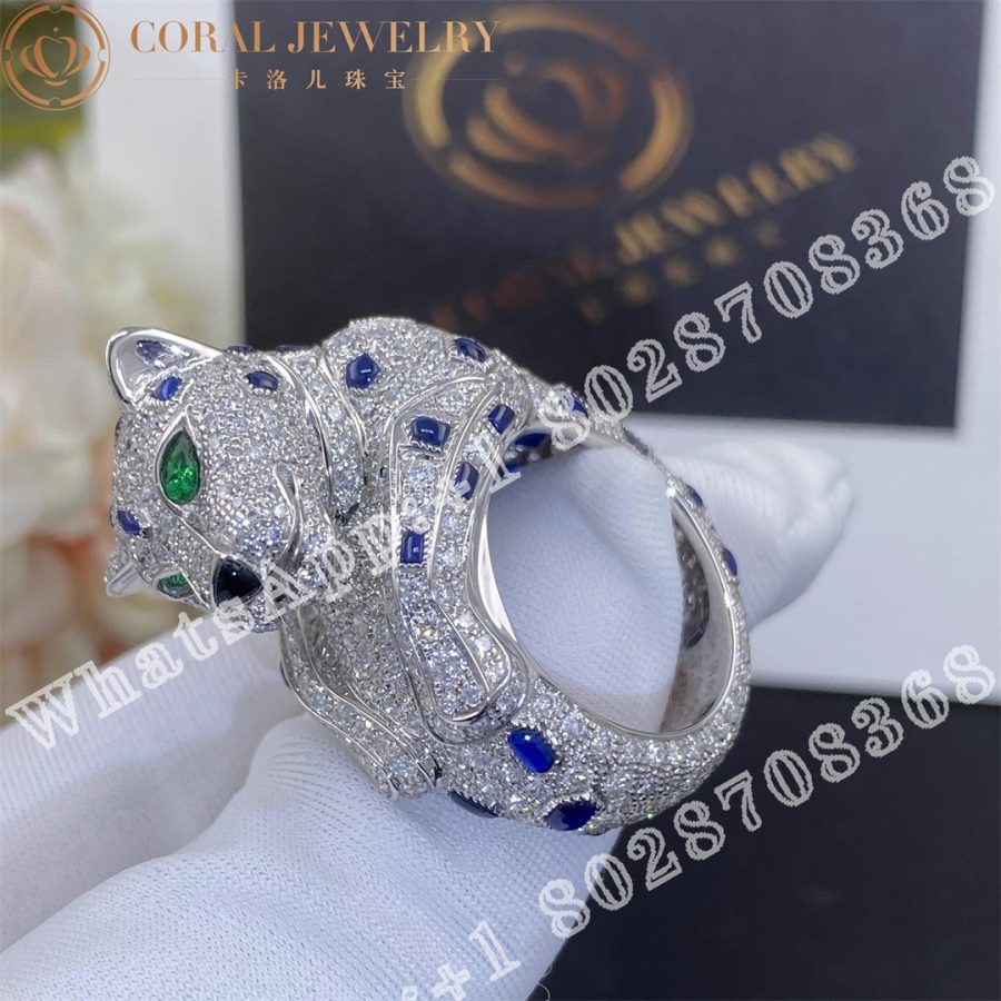 Cartier Panthere De Cartier Ring Platinum Sapphire Emerald Onyx Diamonds Ref H4078300 Coral (2)