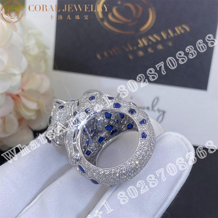 Cartier Panthere De Cartier Ring Platinum Sapphire Emerald Onyx Diamonds Ref H4078300 Coral (6)