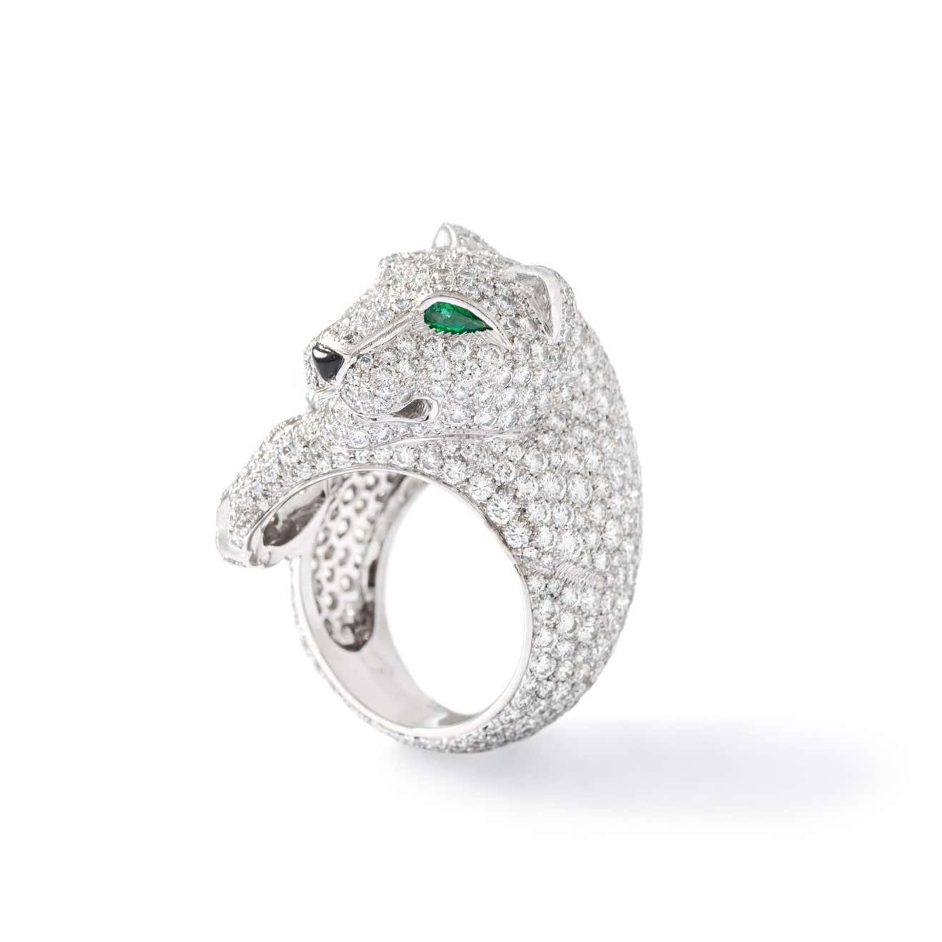 Cartier Panthère De Cartier Ring, Pave Diamond Emerald White Gold N4183154