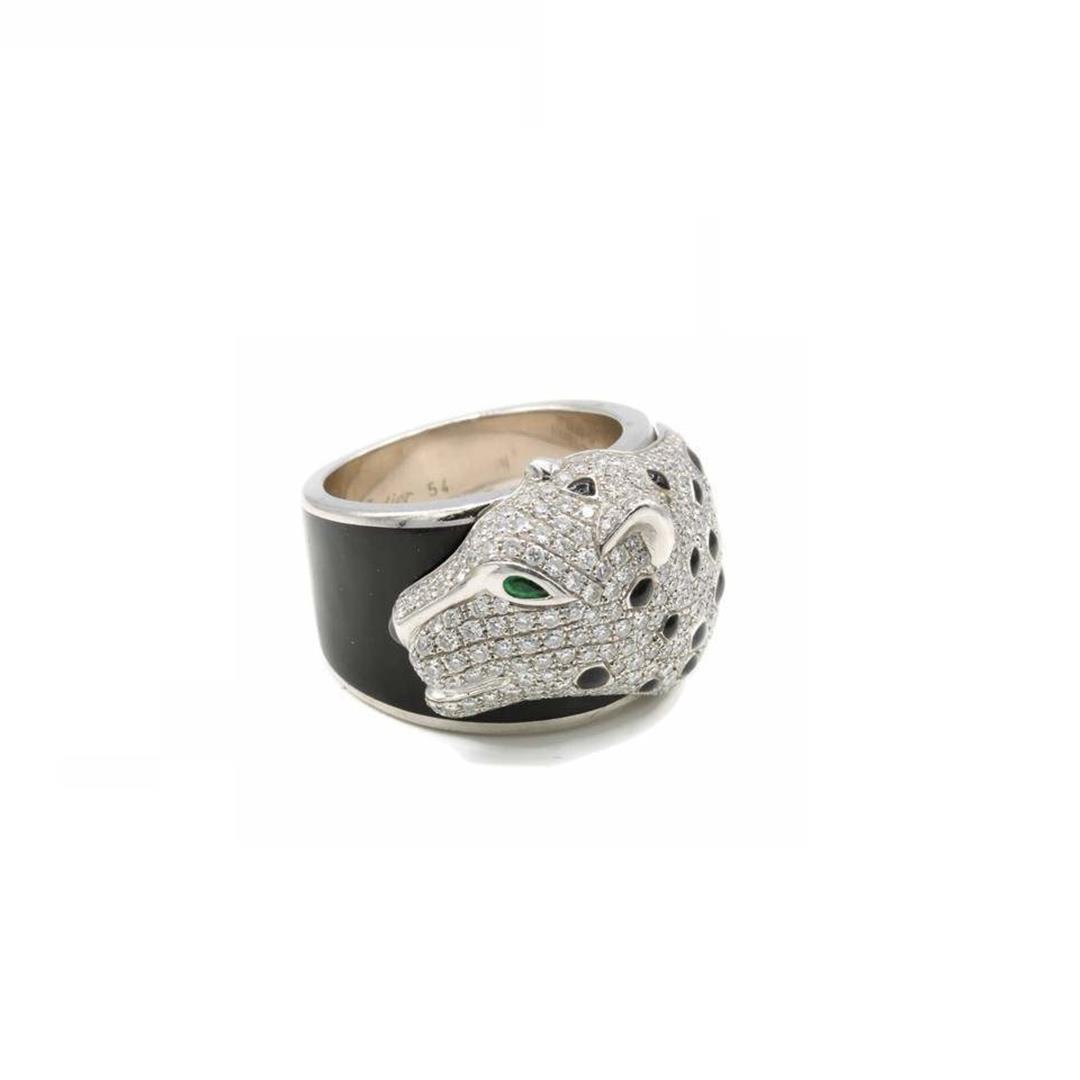 Cartier Panthere De Cartier Ring White Gold Black Lacquer Onyx Emeralds And Diamonds