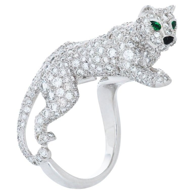 Cartier Panthère De Cartier Ring, White Gold Diamond, Emerald & Onyx Walking