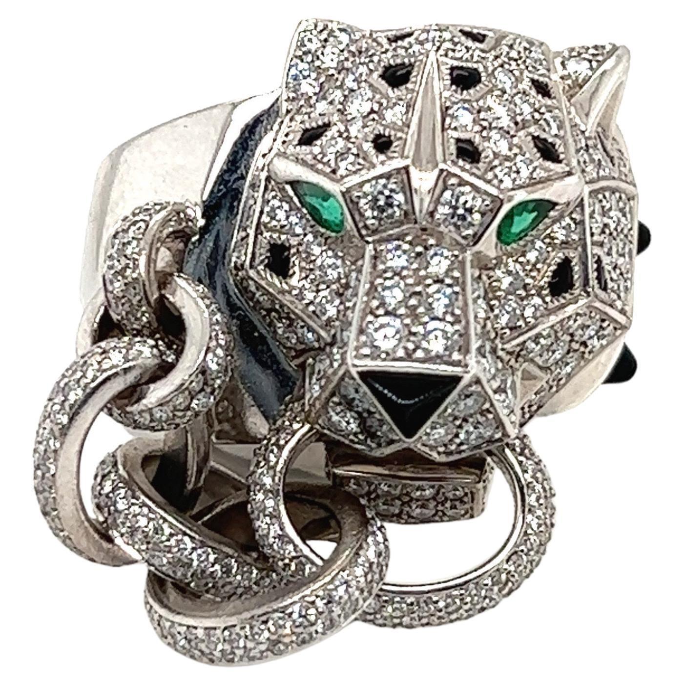 Cartier Panthère De Cartier Ring, White Gold Emerald Onyx Diamond