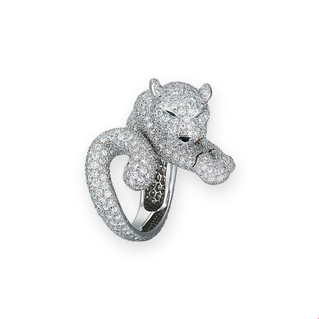 Cartier Panthère de Cartier Ring, Platinum, Diamonds, Emeralds, Onyx