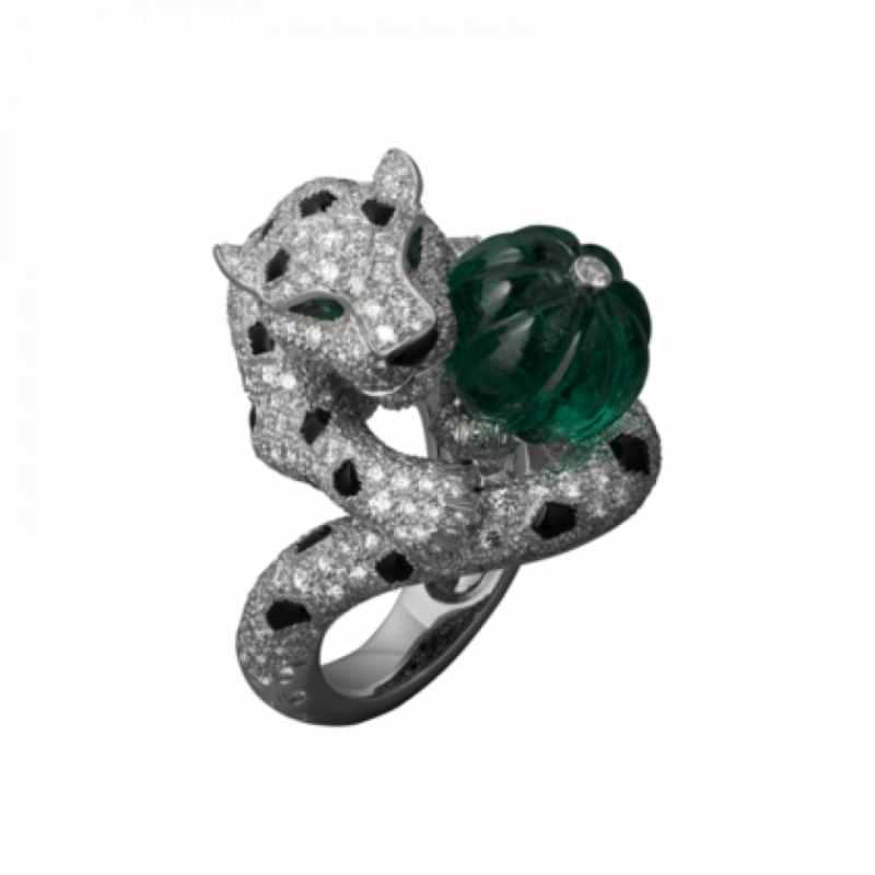 Cartier Panthère de Cartier Ring, Platinum, Diamonds, Emeralds, Onyx H4252100