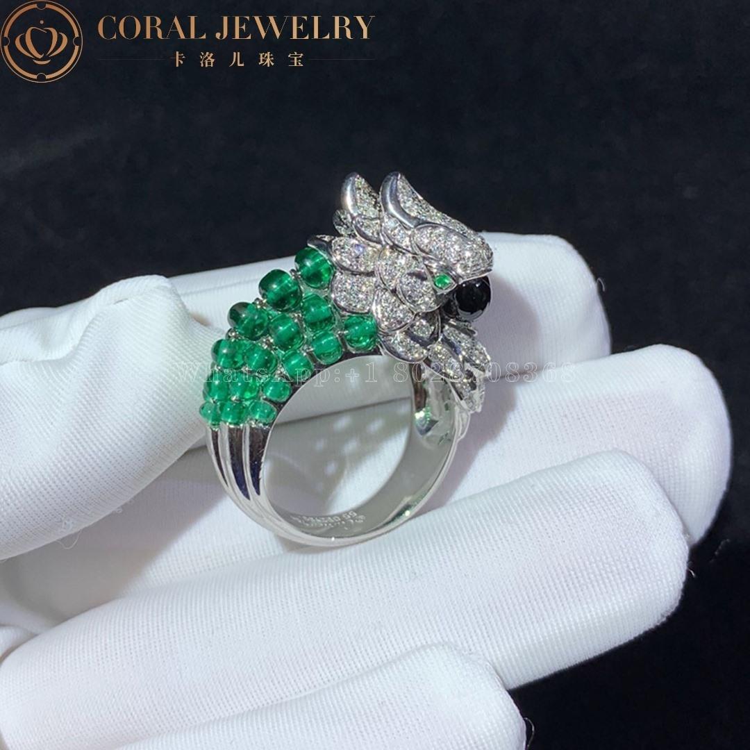 Cartier Les Oiseaux Libérés Ring, White Gold, Grey Mother-of-pearl, Emeralds, diamonds H4311900