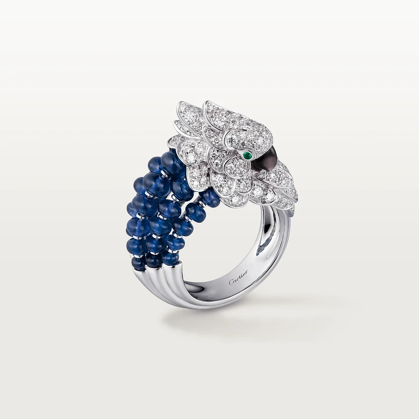 Cartier Les Oiseaux Libérés Ring, White Gold, Grey Mother-of-pearl, Emeralds, Sapphire,diamonds H4312000