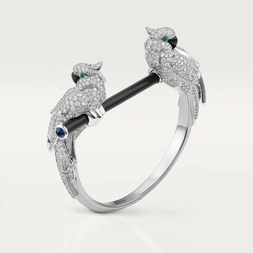 Cartier Les Oiseaux Liberes Bracelet White Gold Emeralds Sapphires Onyx Black Ceramic Diamonds N6704717