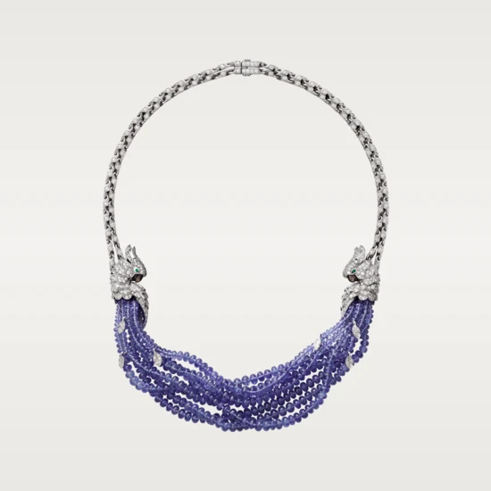 Cartier Les Oiseaux Liberes Necklace White Gold Grey Mother Of Pearl Emeralds Tanzanite Diamonds Coral (1)