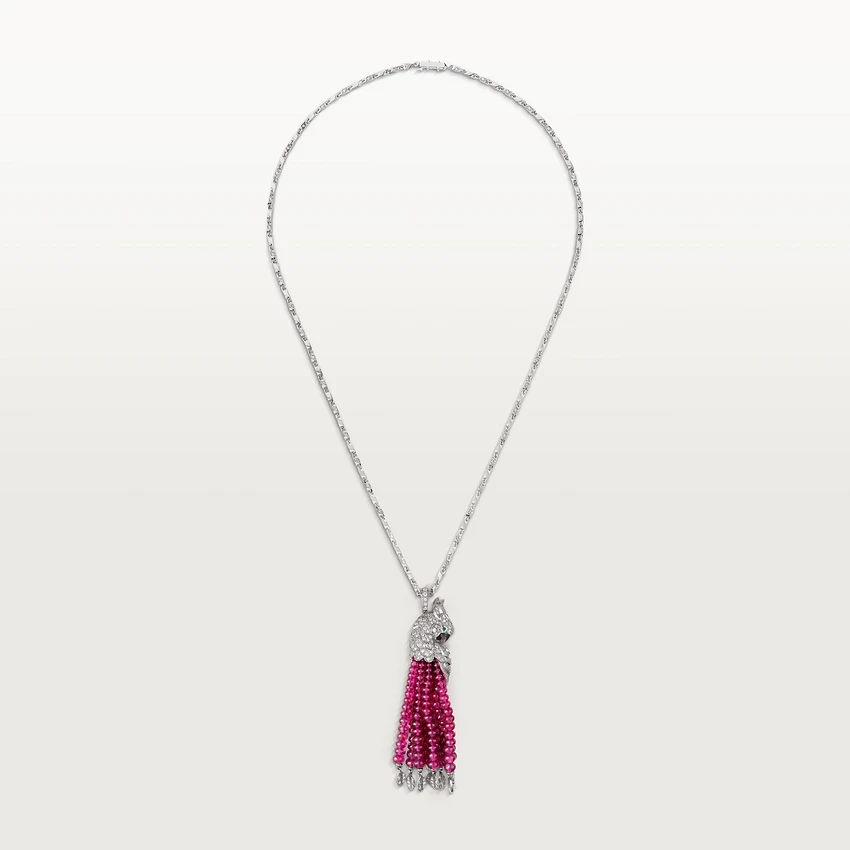 Cartier Les Oiseaux Libérés Necklace, White Gold, Ruby Diamond Parrot H3000006