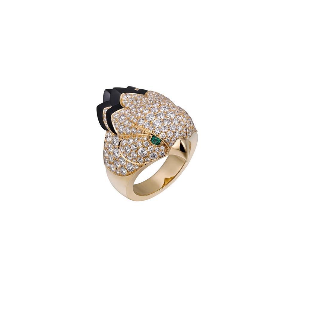 Cartier Les Oiseaux Liberes Ring Yellow Gold Onyx Emeralds And Diamonds H4317100