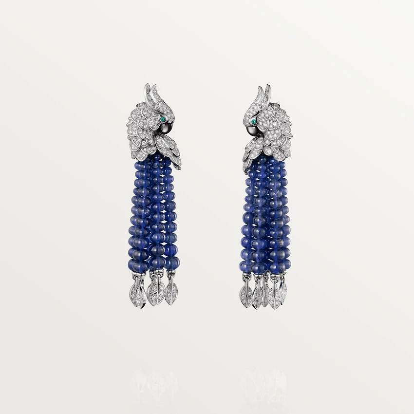 Cartier Les Oiseaux Libérés Earrings White Gold, Emeralds, Sapphire, Diamonds H8000128