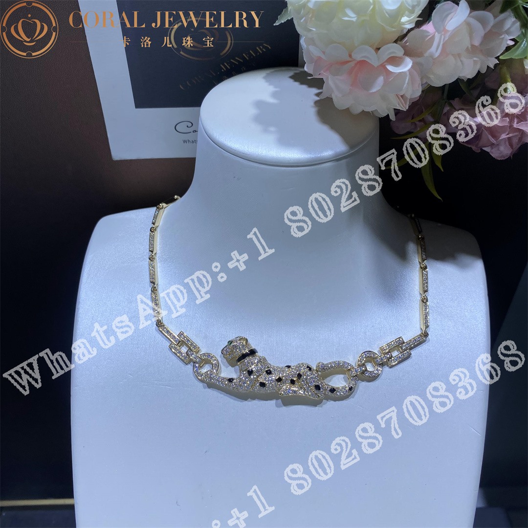 Cartier Panthere De Cartier Necklace Rose Gold With Diamonds Emerald And Onyx N7048600 Coral (1)