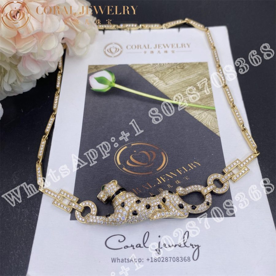 Cartier Panthere De Cartier Necklace Rose Gold With Diamonds Emerald And Onyx N7048600 Coral (12)