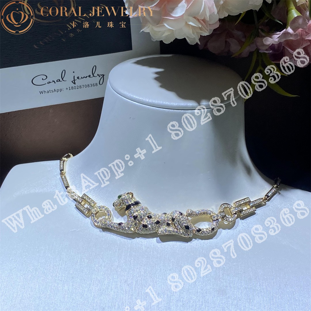 Cartier Panthere De Cartier Necklace Rose Gold With Diamonds Emerald And Onyx N7048600 Coral (7)