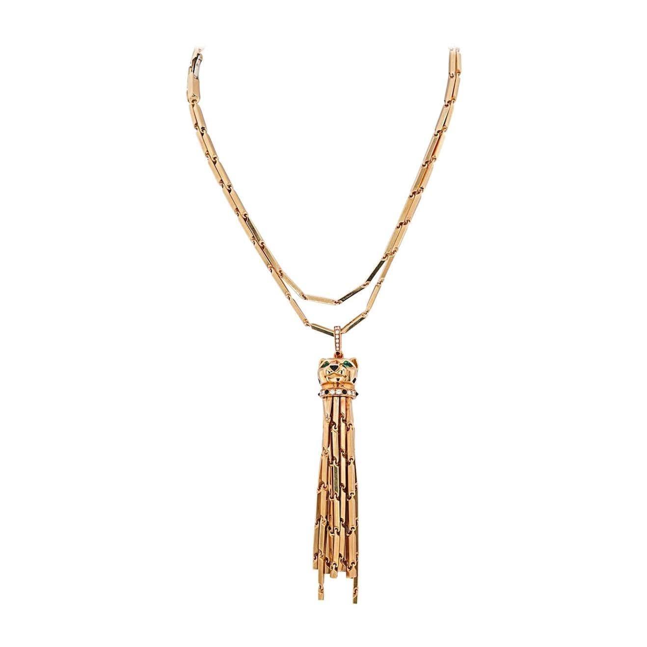 Cartier Panthère de Cartier Necklace Yellow Gold Long Tassel Spotted Panthere Pendant N7051000