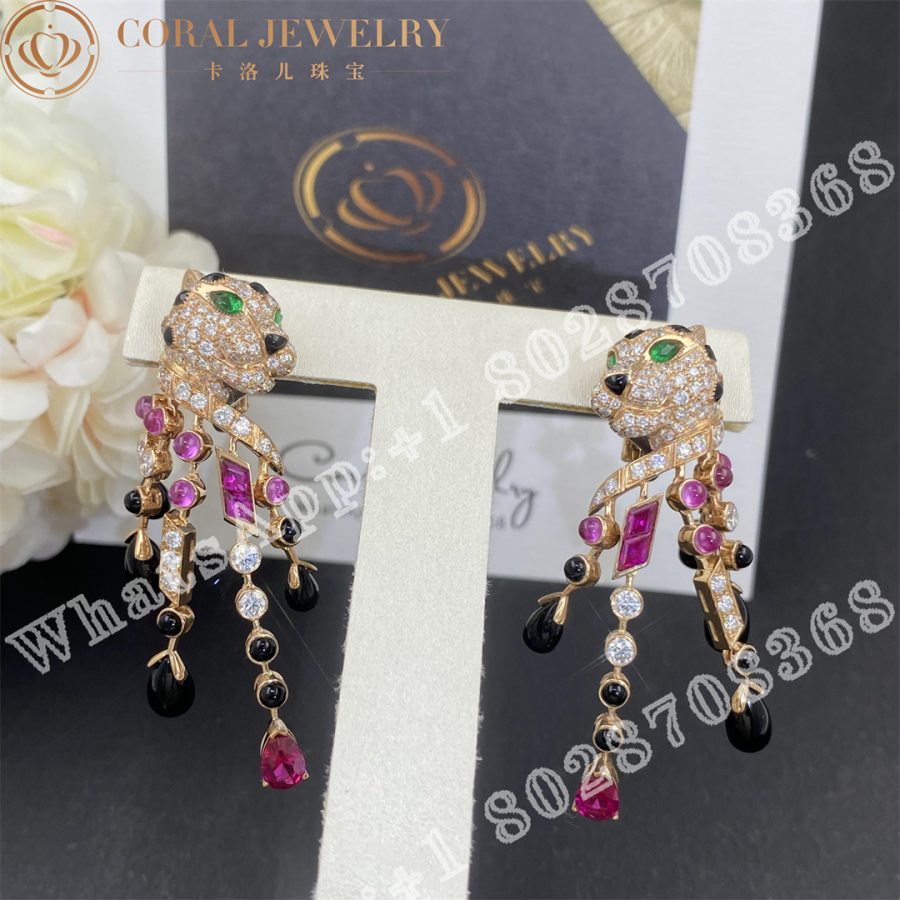 Cartier Panthere De Cartier Earrings Rose Gold Diamonds Emeralds Rubellites H8000485 Coral (4)