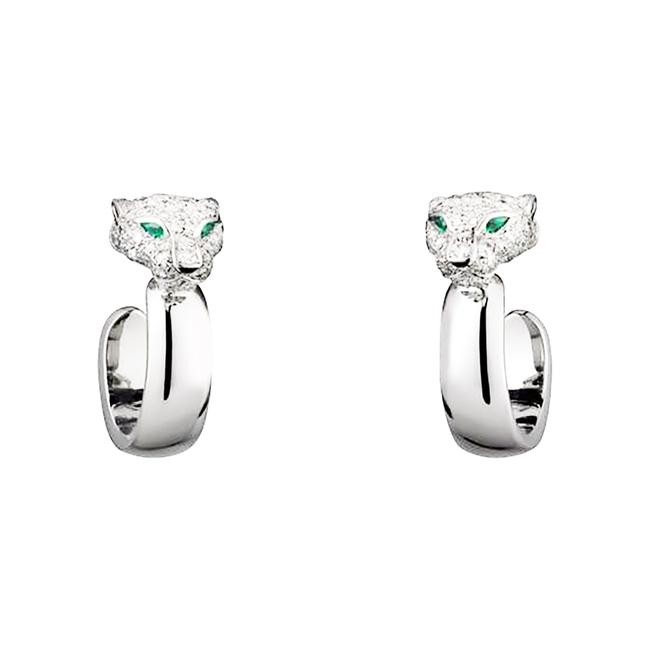 Cartier Panthère de Cartier Earrings, White Gold, Diamond Emerald Hoop Earrings Ref. N8515007