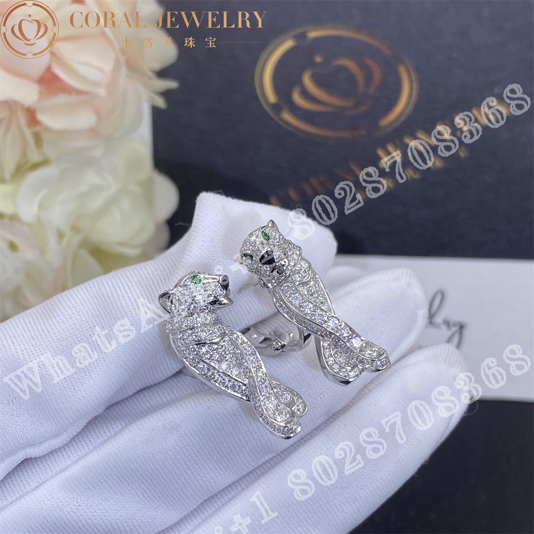 Cartier Panthere De Cartier Earrings White Gold Full Diamond Pave Emerald Ref N8503400 Coral (2)