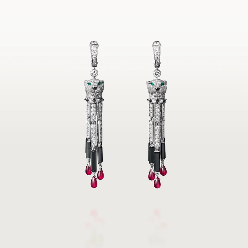 Cartier Panthère de Cartier Earrings, White Gold, Ruby, Emeralds, Onyx, Diamonds Ref. H8000615