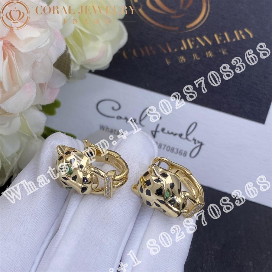 Cartier Panthere De Cartier Earrings Yellow Gold Black Lacquer Tsavorite Diamonds Ref B8044700 Coral (1)