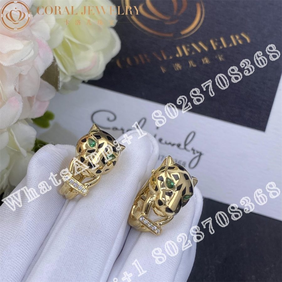 Cartier Panthere De Cartier Earrings Yellow Gold Black Lacquer Tsavorite Diamonds Ref B8044700 Coral (7)