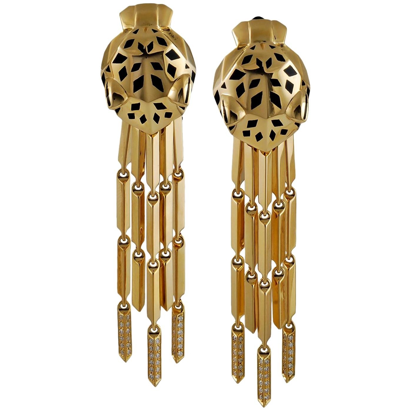 Cartier Panthère de Cartier Earrings, Yellow Gold, Enamel Diamond