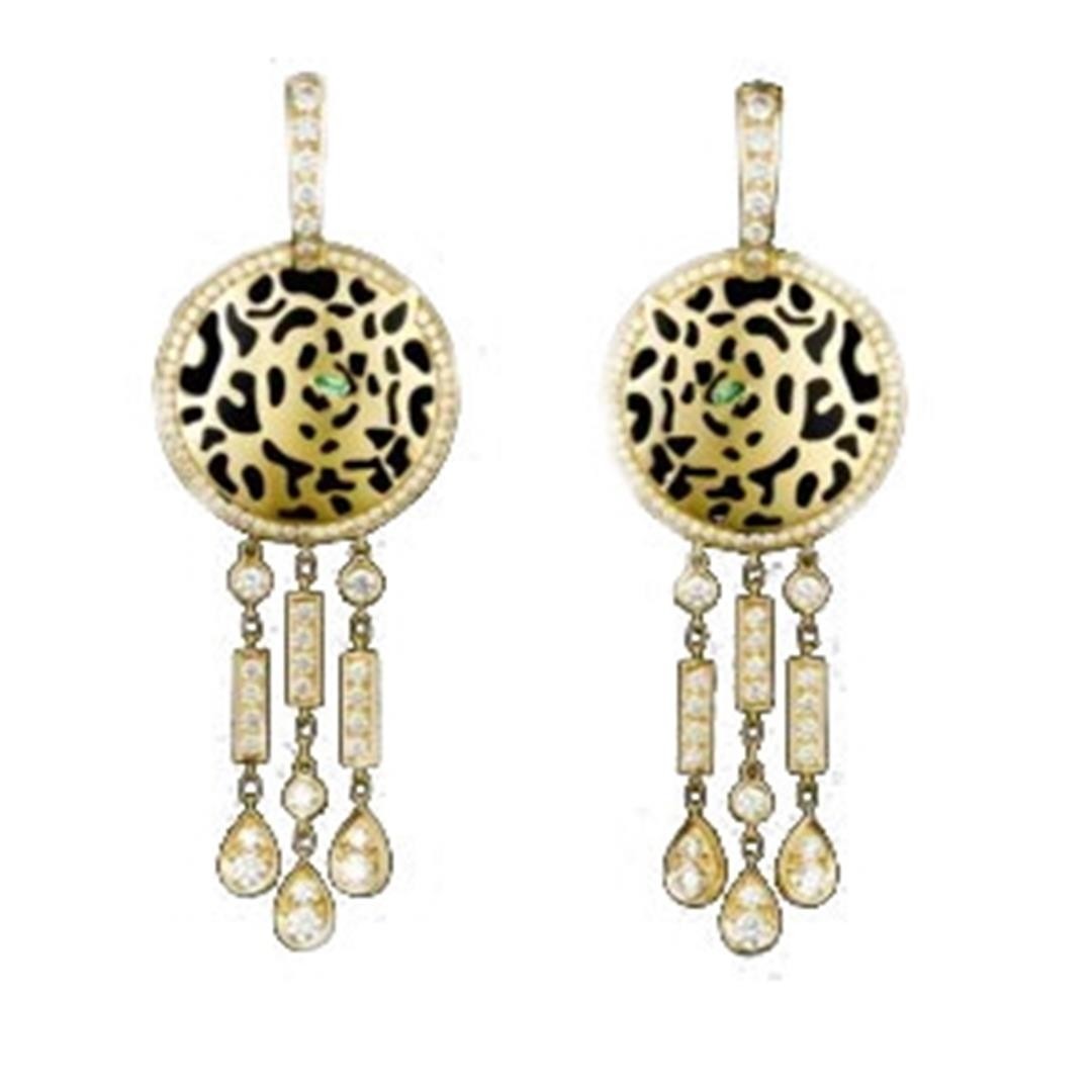 Cartier Panthère de Cartier Earrings, Yellow Gold Diamond Tsavorite Lacquer Earring