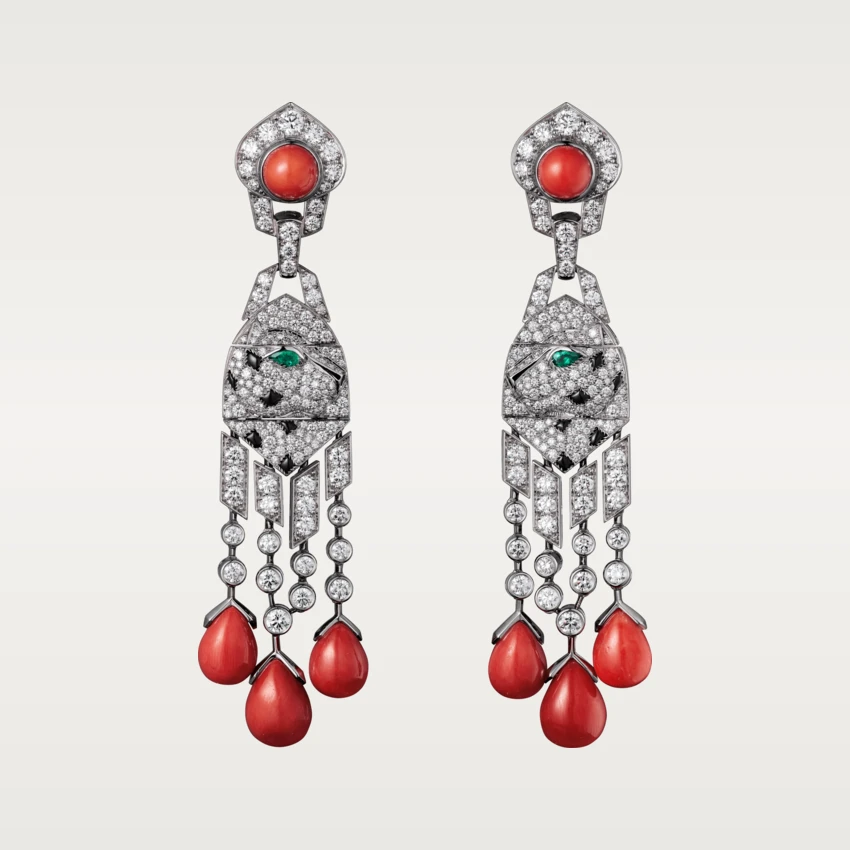 Cartier Panthère de Cartier Earrings, Platinum, Coral, Diamonds, Emeralds Ref. H8000054