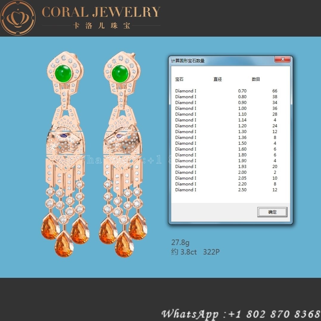 Cartier Panthère de Cartier Earrings, Platinum, Coral, Diamonds, Emeralds Ref. H8000054