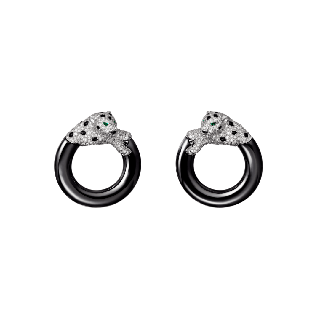 Cartier Panthere De Cartier Earrings White Gold Diamonds Onyx Emeralds Ref H8000073 Coral (1)