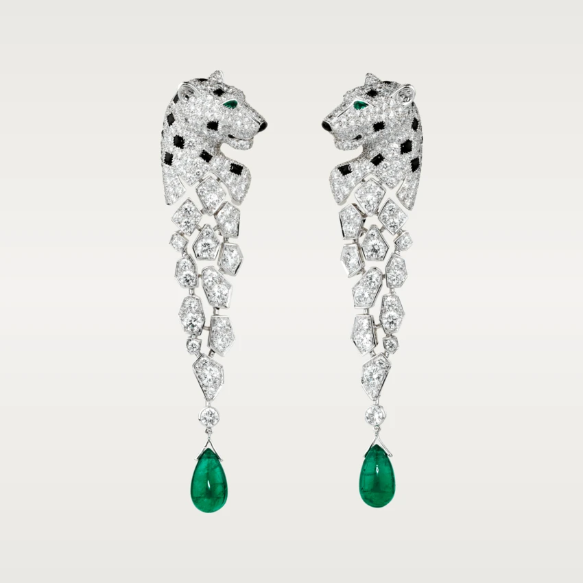 Cartier Panthère de Cartier Earrings, White Gold, Diamonds, Onyx, Emeralds Ref. HP800671