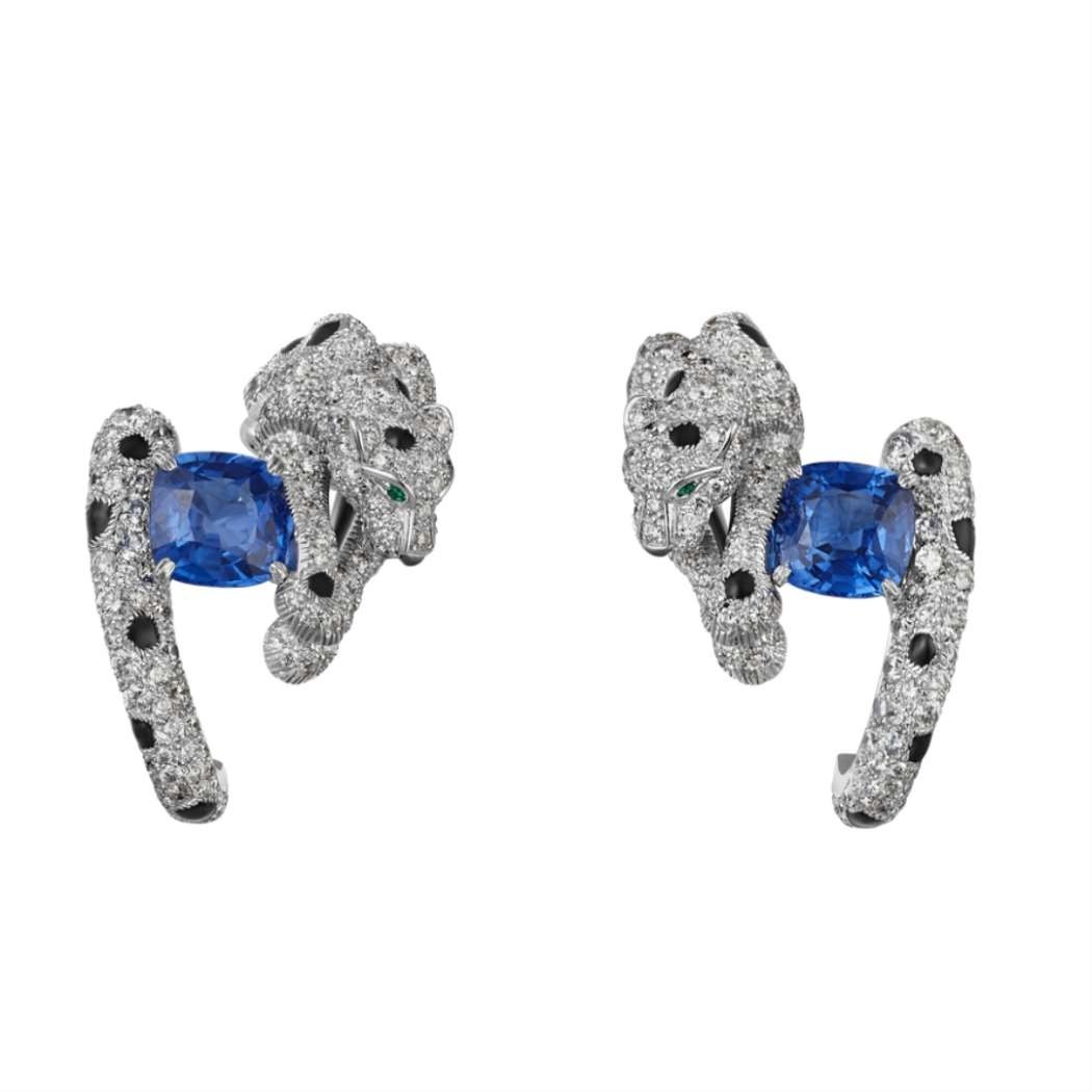 Cartier Panthère de Cartier Earrings, White Gold, Emerald, Sapphire, Onyx, Diamonds Ref. H8000664