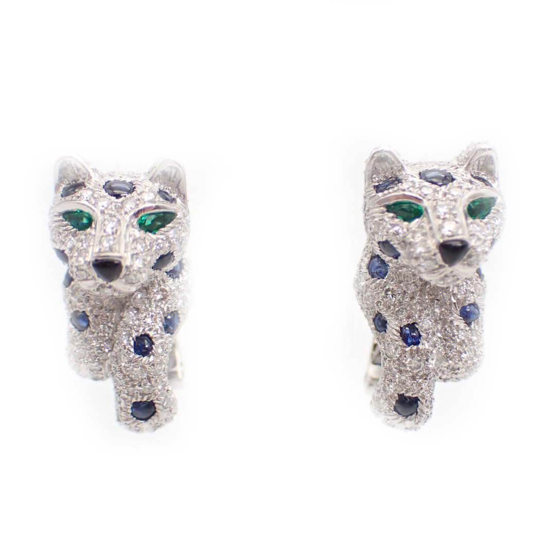 Cartier Panthère de Cartier Earrings, White Gold, Sapphire Diamond Pave Diamond