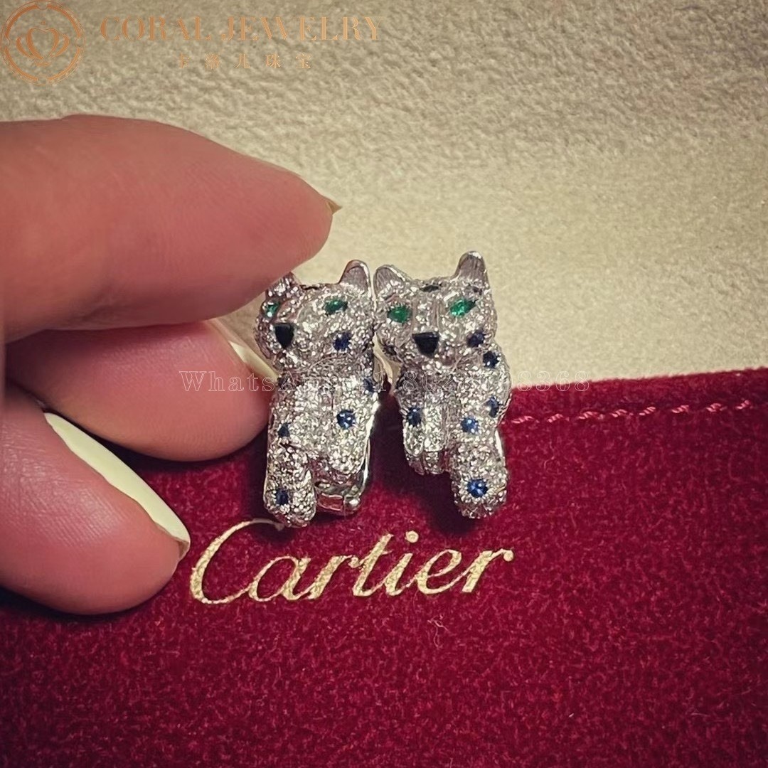 Cartier Panthère de Cartier Earrings, White Gold, Sapphire Diamond Pave Diamond