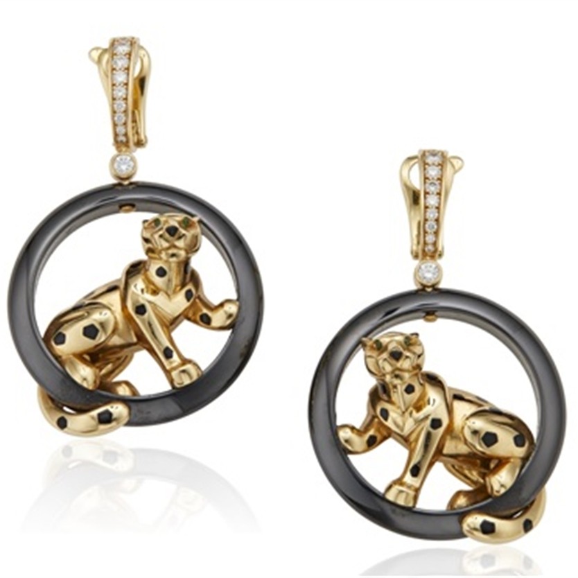 Cartier Panthère de Cartier Earrings, Yellow Gold, Diamond, Onyx, Ceramic Ref. N8504200