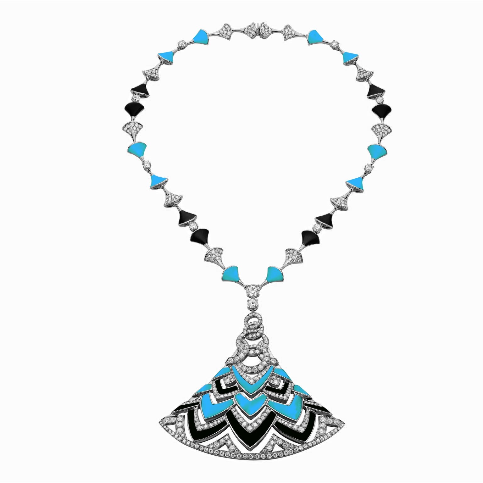 Bulgari Divas' Dream Necklace White Gold in Turquoise with Onyx and Diamonds High Jewelry