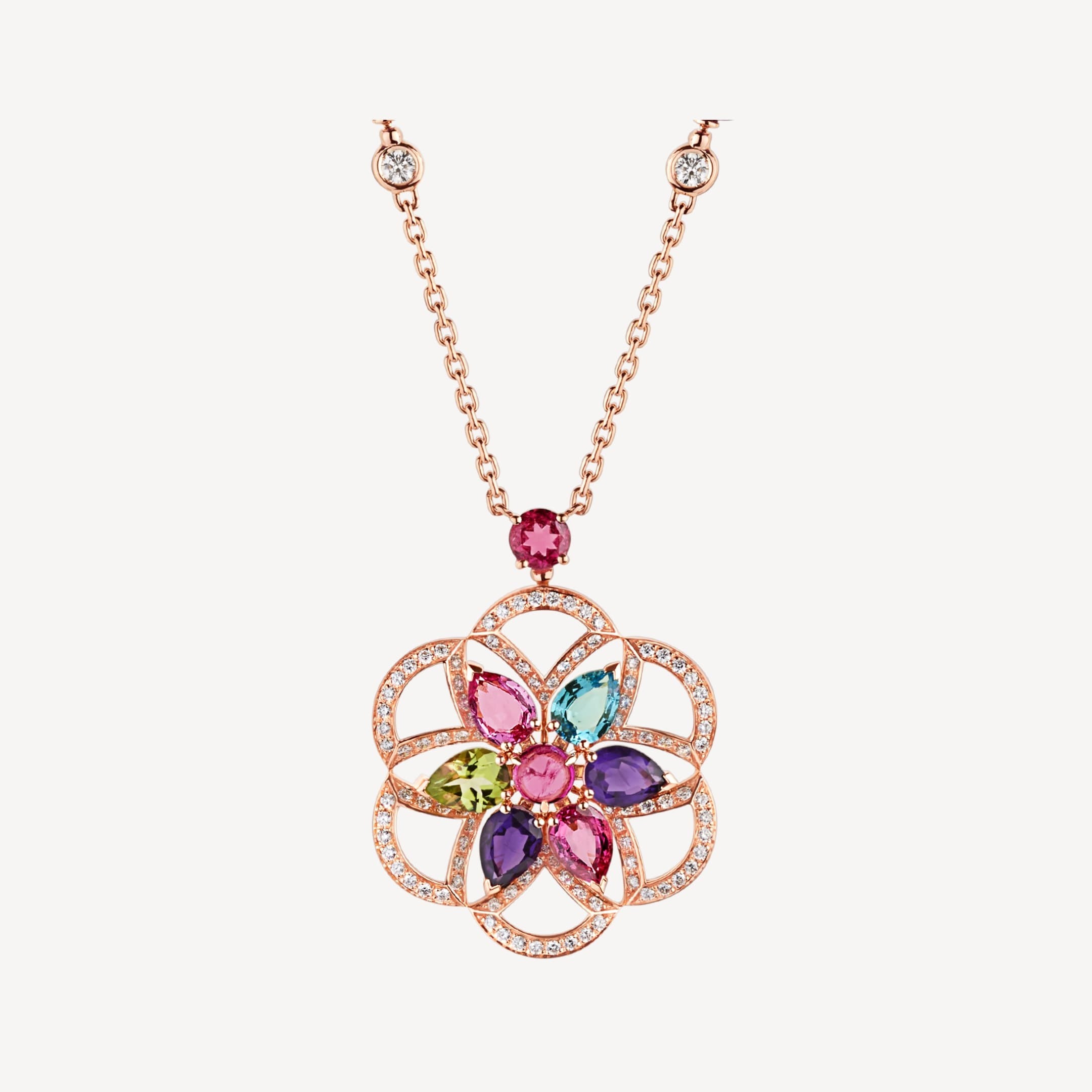 Bulgari Divas Dream Necklace Rose Gold Set With Coloured Gemstones And Pave Diamonds Ref 355617