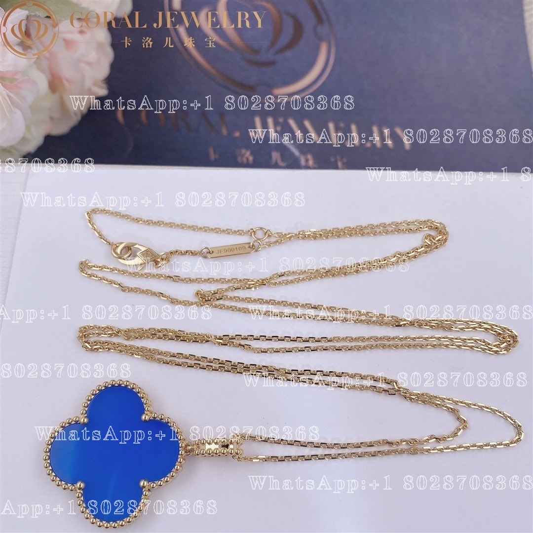 Van Cleef & Arpels Magic Alhambra long necklace, 1 motif Yellow Gold, Blue Agate VCARP6LA00